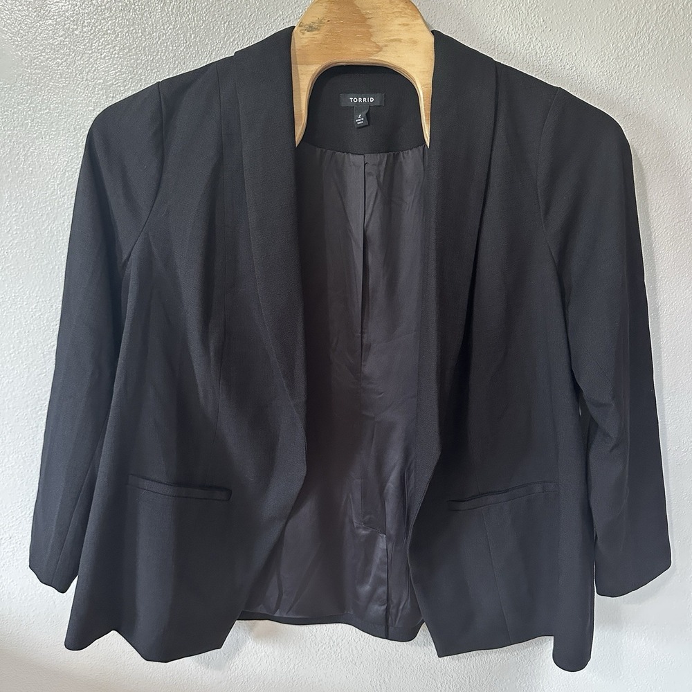 Torrid Studio Pique Open Front Longline Classic Fit Blazer Jacket Black Size‎ 2X